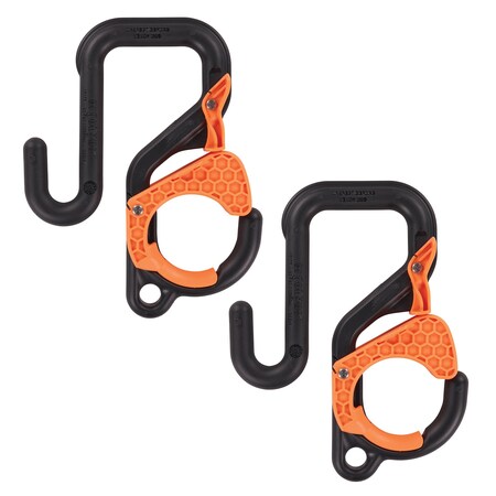 3178 3in (7.6cm) Black And Orange Locking Aerial Bucket Hook With Tethering Point, 2PK